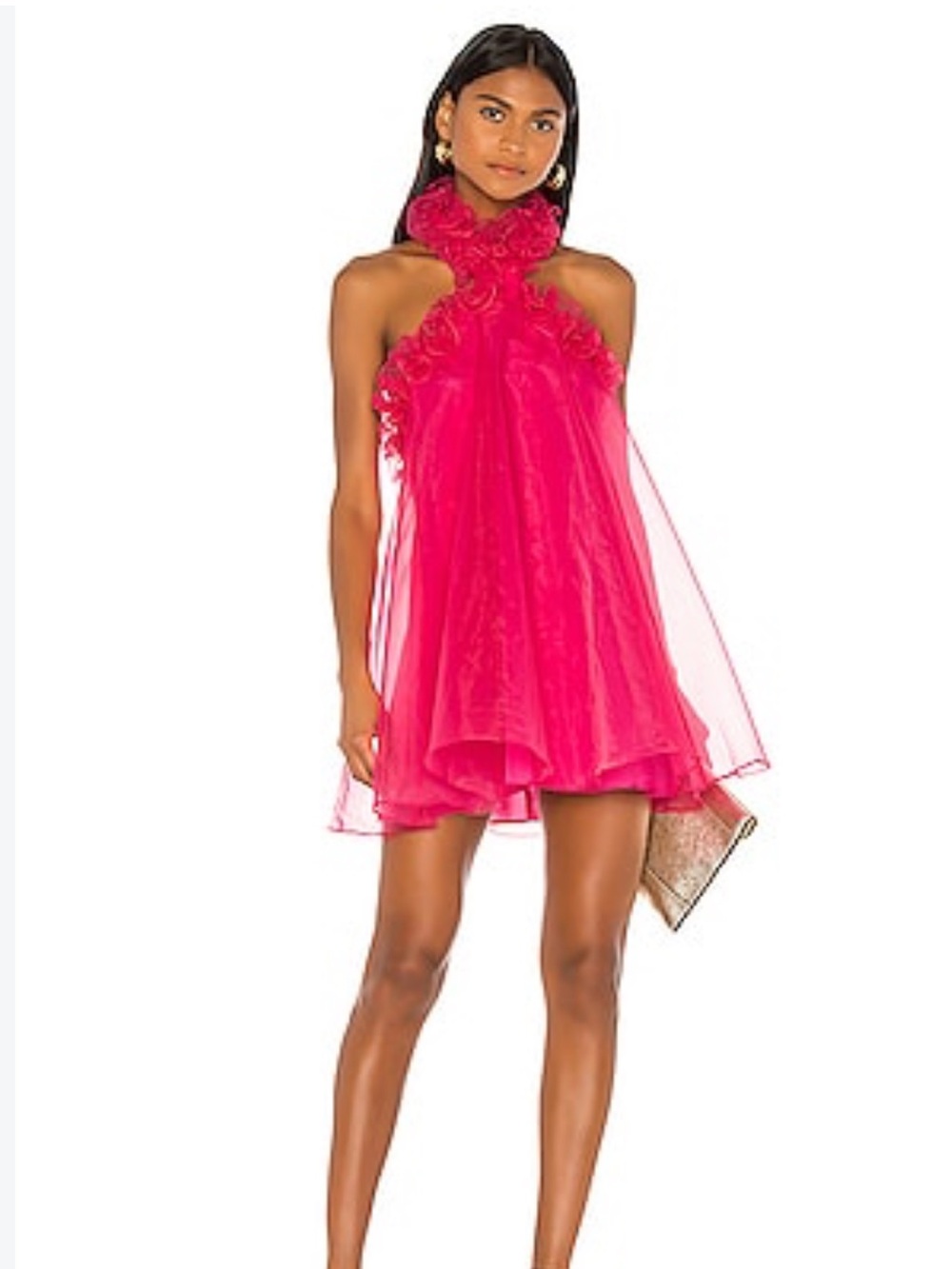 Lovers + Friends Hot Pink Ruffle Halter Mini Dress